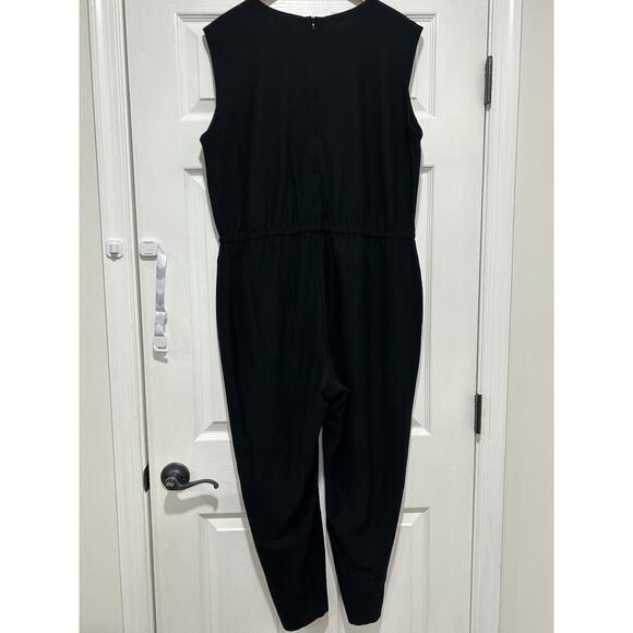 EILEEN FISHER Women’s L Black V-Neck Washable Crepe Stretch Jersey Jumpsuit  - Picture 4 of 11